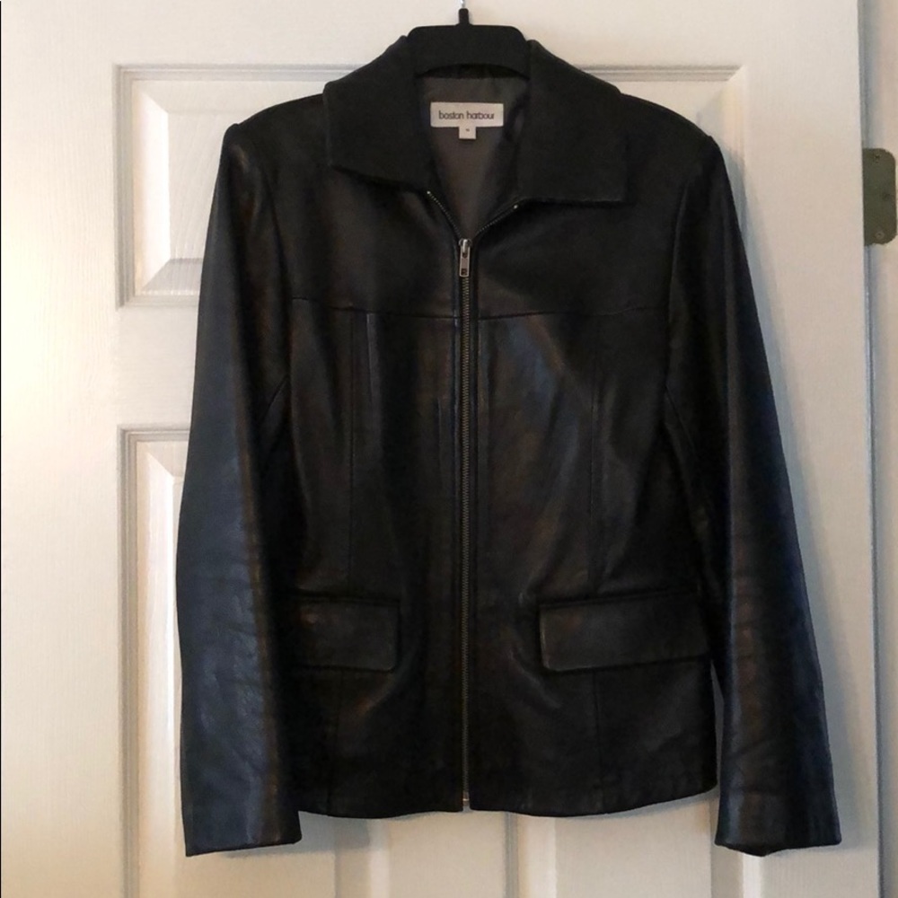 Boston Harbour black Leather Jacket